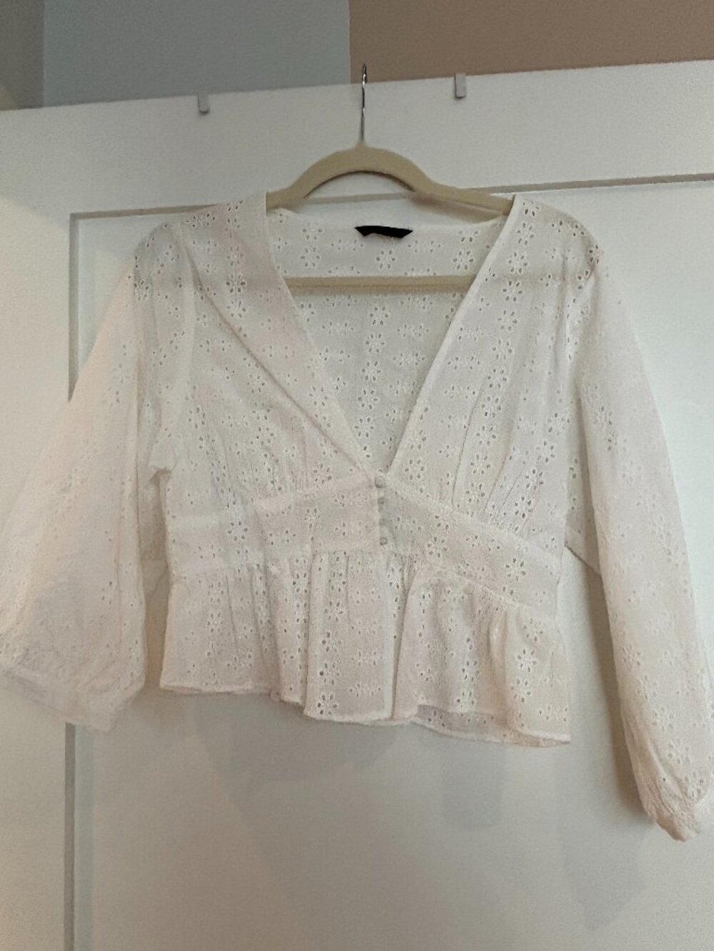 Zara Eyelet White Blouse